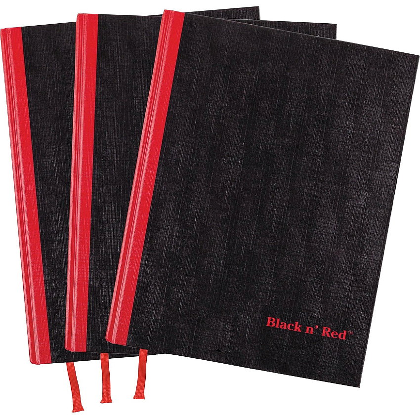 Black n' Red Casebound Hardcover Notebook 3-pack Case Bound - 12" Height x 8.5" Width x 1.7" Length - Matte Cover - Hard Cover, Bleed Resistant, Ribbon Marker - 3 / Pack (400123487)
