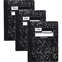 Mead Wide Ruled Comp Book 100 Sheets - 100 Pages - Sewn - 9 3/4" x 7 1/2" Sheet Size - 9" Height x 7" Width x 0.5" Length - Black Marble Cover - Multiplication Table, Conversion Table, Reference Page - 3 / Pack (38301)