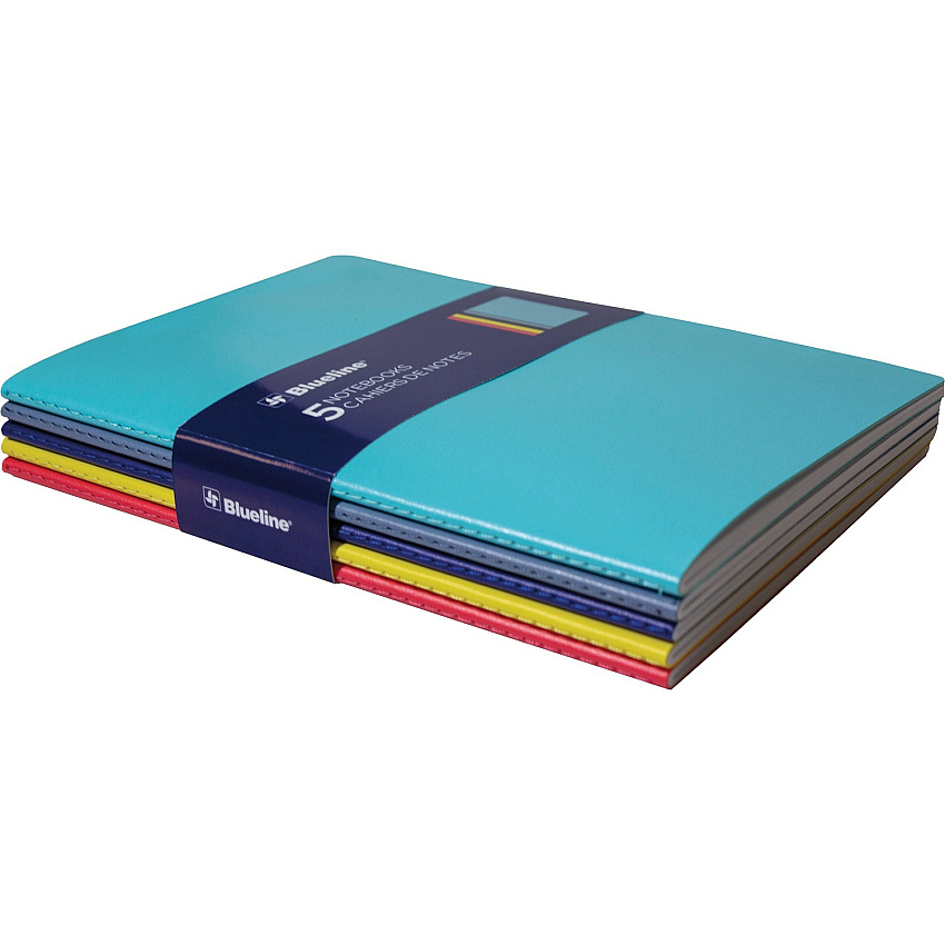 Rediform Blueline 5 Notebooks Pack 64 Pages - Sewn - 5 3/4" x 8 1/4" Sheet Size - Assorted Cover - Soft Cover, Flexible Cover, Bleed Resistant - 5 / Pack (A85)