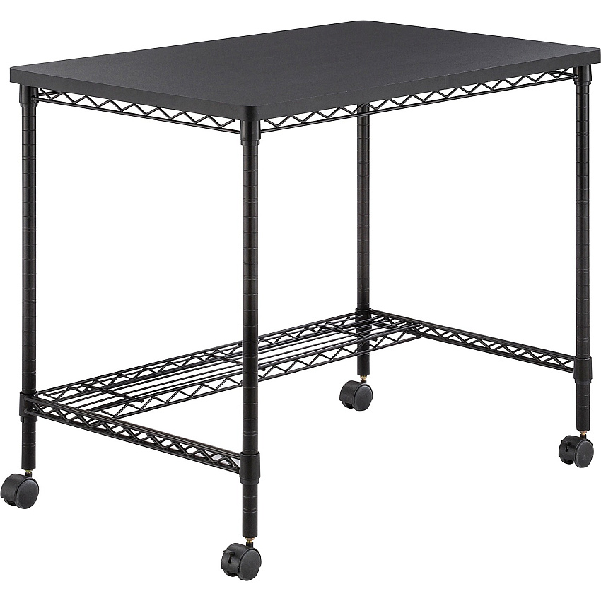 Safco Mobile Wire Desk Melamine, Black Top - 35.75" Table Top Width x 24" Table Top Depth - 30.75" Height - Assembly Required - Black - 1 Each (5203BL)