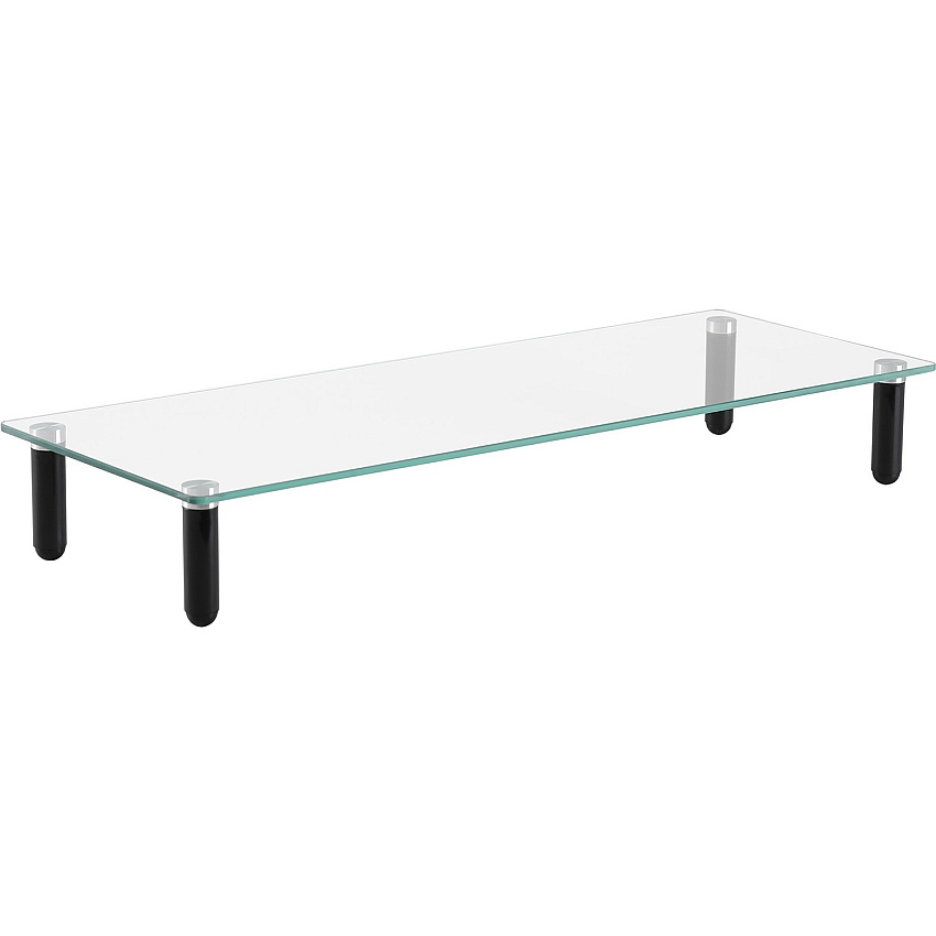 Lorell 4-leg Single-Shelf Monitor Stand 44 lb Load Capacity - 1 x Shelf(ves) - 3" Height x 22" Width x 8.25" Depth - Desktop - Glass - Clear, Black (LLR99533)