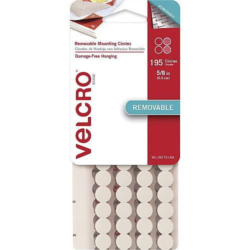 VELCRO&reg; Removable Mounting Tape 0.63" Diameter - White - 195 / Pack (30173)