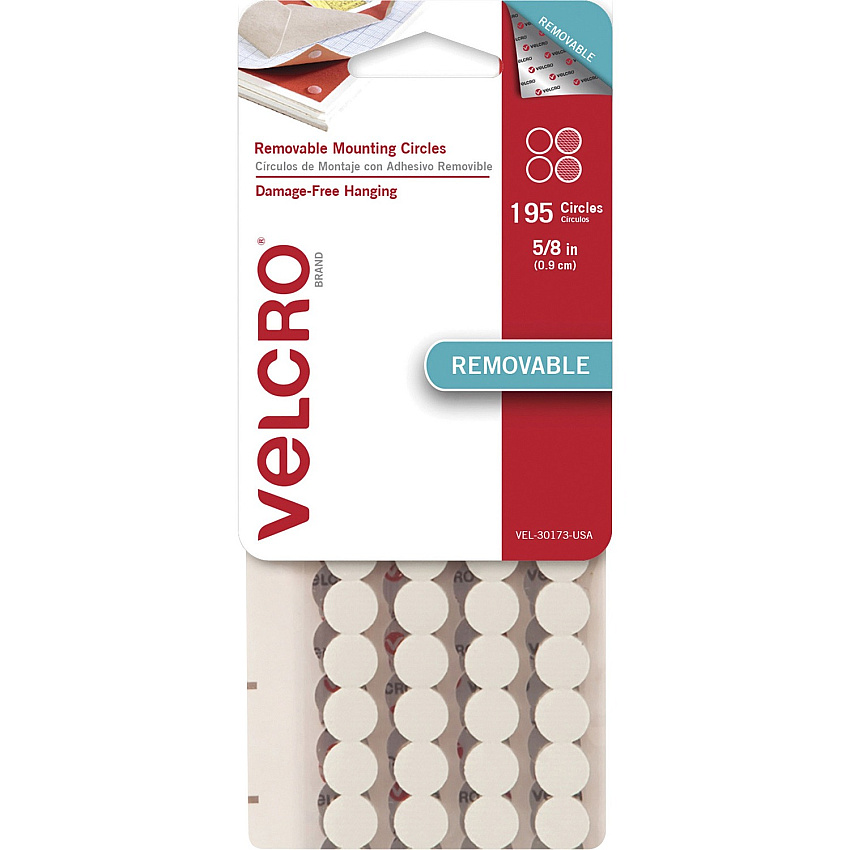 VELCRO&reg; Removable Mounting Tape 0.63" Diameter - White - 195 / Pack (30173)