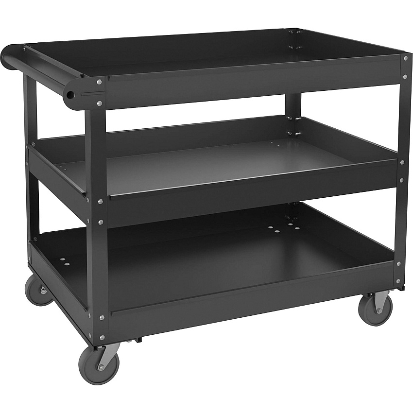 Lorell Utility Cart 3 Shelf - 400 lb Capacity - 4 Casters - Steel - x 16" Width x 30" Depth x 32" Height - Black - 1 Each (LLR00027)