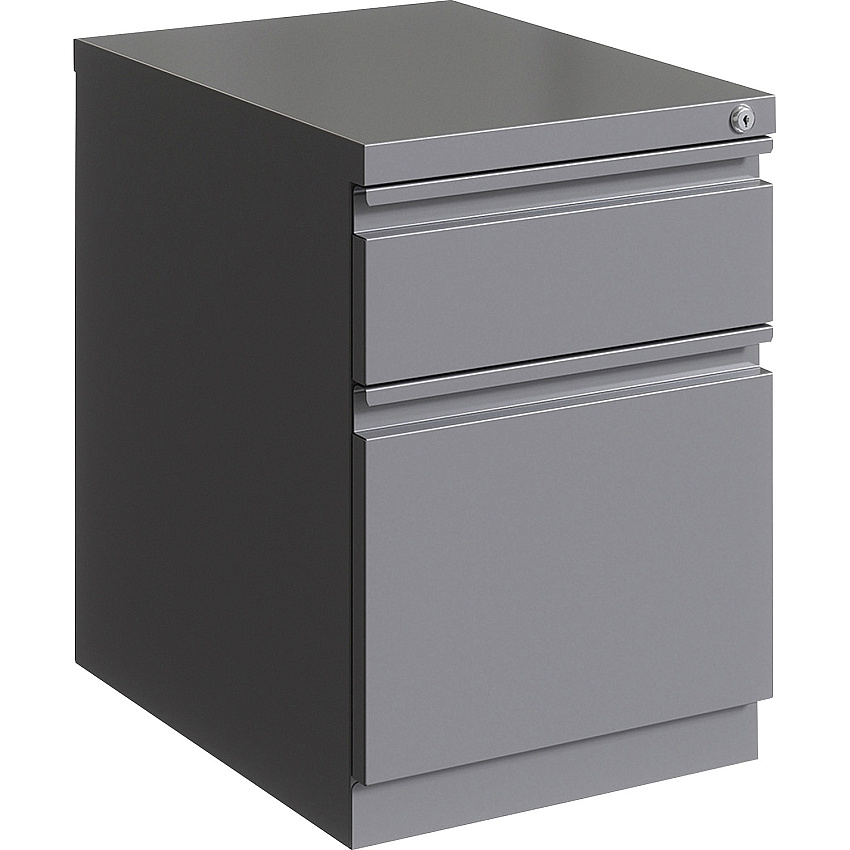 Lorell 20" Box/File Mobile Pedestal 15" Width x 19.9" Depth x 23.8" Height for Box, File - Letter - Mobility, Ball-bearing Suspension, Removable Lock, Pull-out Drawer, Recessed Drawer, Anti-tip, Casters, Key Lock - Silver - Steel - Recycled (LLR00054)