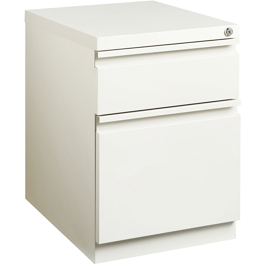 Lorell 20" Box/File Mobile Pedestal 15" x 19.9" x 23.8" for Box, File - Letter - Mobility, Ball-bearing Suspension, Removable Lock, Pull-out Drawer, Recessed Drawer, Anti-tip, Casters, Key Lock - White - Steel - Recycled (LLR00051)