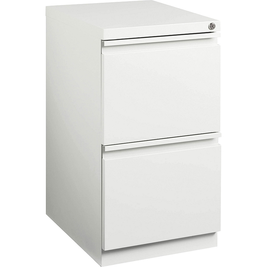 Lorell 20" File/File Mobile File Cabinet with Full-Width Pull 15" Width x 19.9" Depth x 27.8" Height for File - Letter - Mobility, Ball-bearing Suspension, Removable Lock, Pull-out Drawer, Recessed Drawer, Casters, Key Lock - White - Steel - Re (LLR00050)