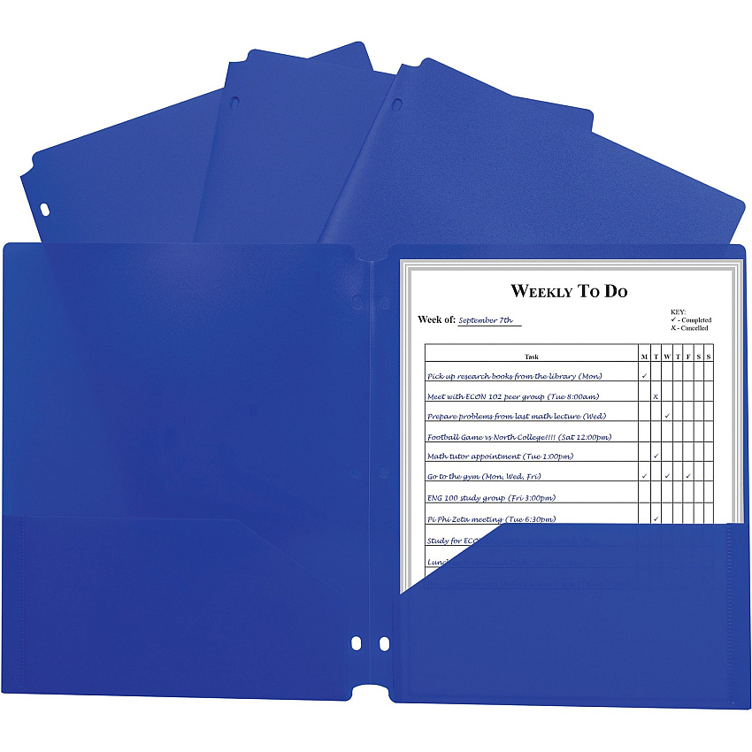 C-Line 2-pocket Heavyweight Poly Portfolio Pocket 9.4" Width x 11.4" Length x 100 mil Thickness - For Letter 8 1/2" x 11" Sheet - 3 x Holes - Ring Binder - Rectangular - Blue - Polypropylene - 25 / Box (33935)