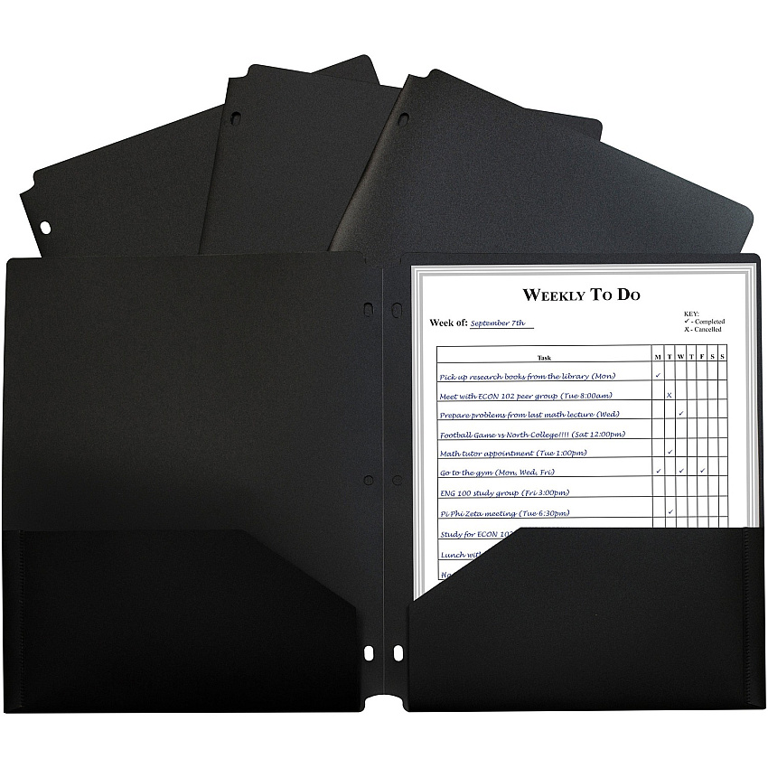 C-Line 2-pocket Heavyweight Poly Portfolio Pocket 9.4" Width x 11.4" Length x 100 mil Thickness - For Letter 8 1/2" x 11" Sheet - 3 x Holes - Ring Binder - Rectangular - Black - Polypropylene - 25 / Box (33931)