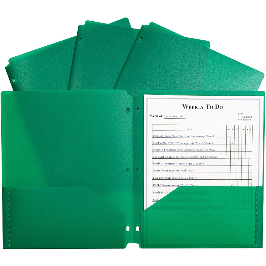 C-Line 2-pocket Heavyweight Poly Portfolio Pocket 9.4" Width x 11.4" Length x 100 mil Thickness - For Letter 8 1/2" x 11" Sheet - 3 x Holes - Ring Binder - Rectangular - Green - Polypropylene - 25 / Box (33933)
