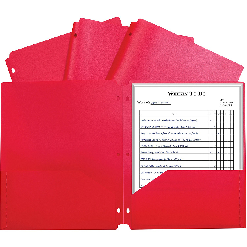 C-Line 2-pocket Heavyweight Poly Portfolio Pocket 9.4" Width x 11.4" Length x 100 mil Thickness - For Letter 8 1/2" x 11" Sheet - 3 x Holes - Ring Binder - Rectangular - Red - Polypropylene - 25 / Box (33934)