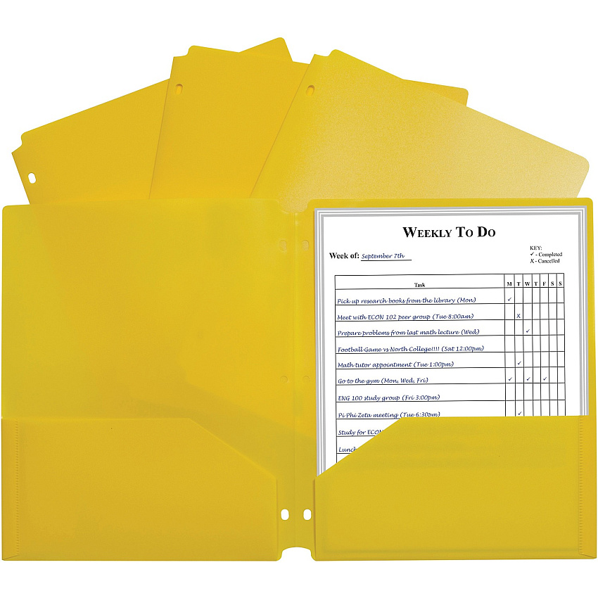 C-Line 2-pocket Heavyweight Poly Portfolio Pocket 9.4" Width x 11.4" Length x 100 mil Thickness - For Letter 8 1/2" x 11" Sheet - 3 x Holes - Ring Binder - Rectangular - Yellow - Polypropylene - 25 / Box (33936)