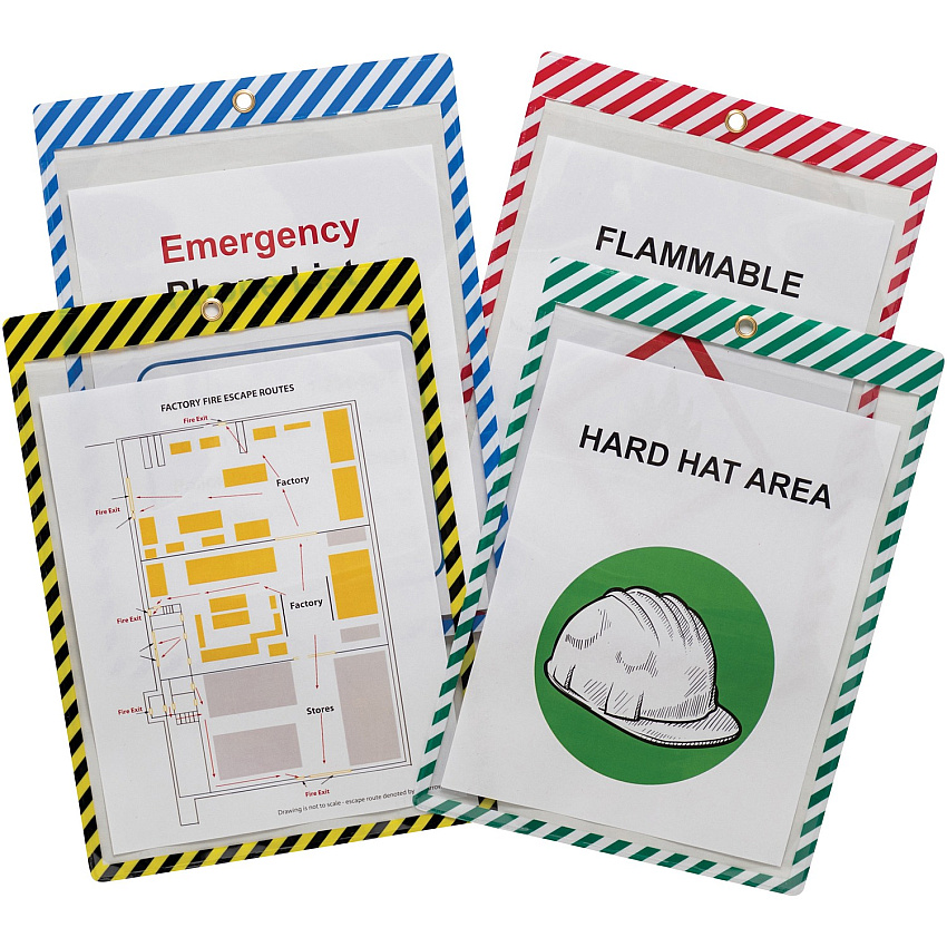 C-Line Safety Striped Shop Ticket Holders 0.1" Height x 9.8" Width x 13.6" Length - Vinyl - Assorted - 25 / Box (44100)