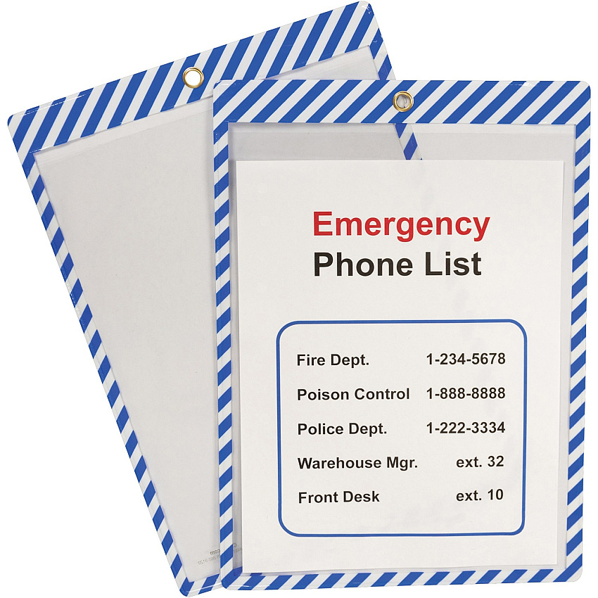 C-Line Safety Striped Shop Ticket Holders 0.1" Height x 9.8" Width x 13.6" Length - Vinyl - Blue, White - 25 / Box (44105)