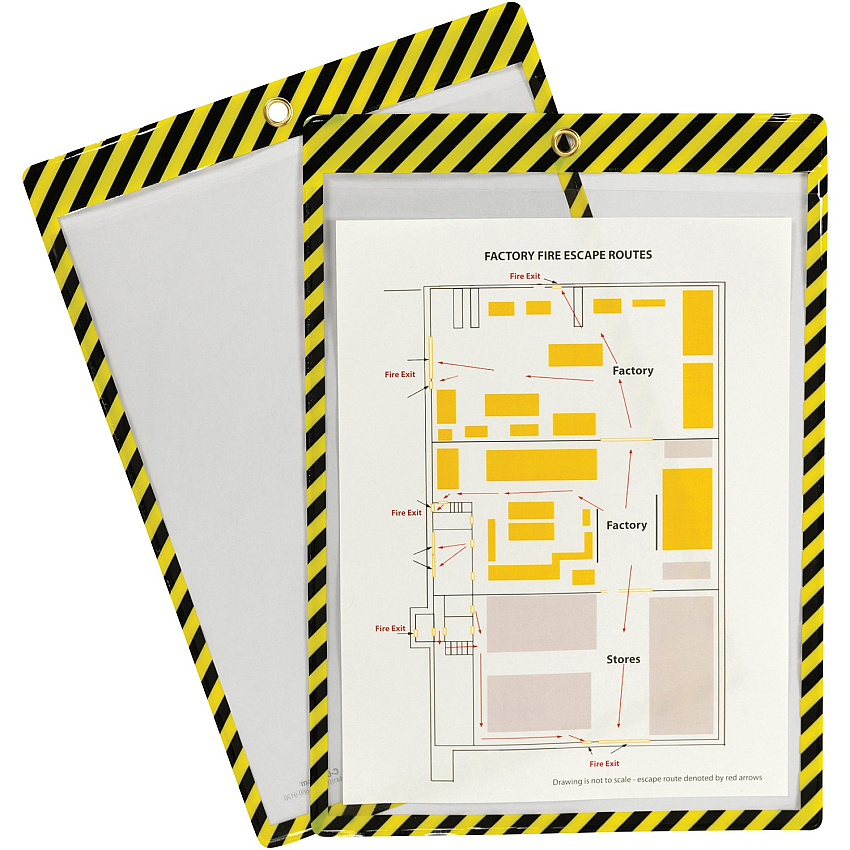 C-Line Safety Striped Shop Ticket Holders 0.1" Height x 9.8" Width x 13.6" Length - Vinyl - Yellow, Black - 25 / Box (44101)