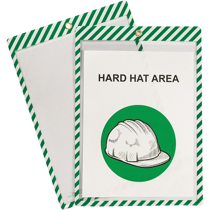 C-Line Safety Striped Shop Ticket Holders 0.1" Height x 9.8" Width x 13.6" Length - Vinyl - White, Green - 25 / Box (44103)