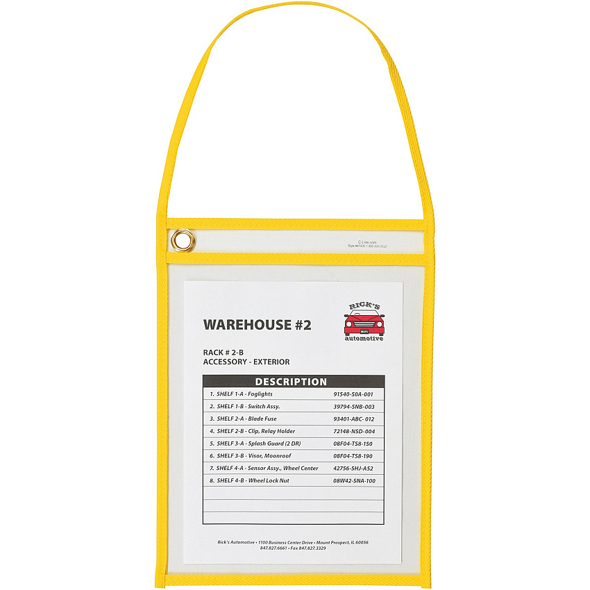 C-Line Hanging Strap Shop Ticket Holder 12" Height x 9" Width x 16" Length - Vinyl - Yellow - 15 / Box (41926)