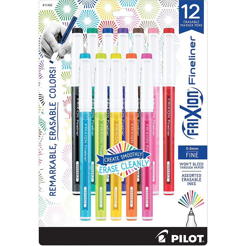 FriXion Fineliner Erasable Marker Pens 0.6 mm Fine Pen Point - Erasable - Gel-based - 12 / Set (11452)
