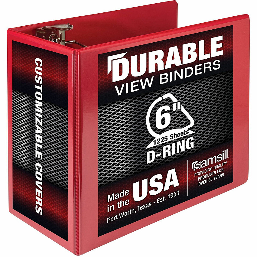Samsill Nonstick 6" Locking D-Ring View Binder 6" Binder Capacity - 1225 Sheet Capacity - 3 Ring(s) - Fastener(s): D-Ring - Pocket(s): 2, Internal - Red - 2.73 lb - Recycled - Lockable, Non-stick, Concealed Rivet, Ink-transfer Resistant, Clear Ove (16423)
