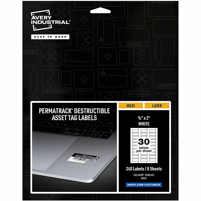 Avery&reg; PermaTrack Destructible Asset Tag Labels 0.75" Length x 2" Width - Rectangular - White - 240 / Pack (60531)