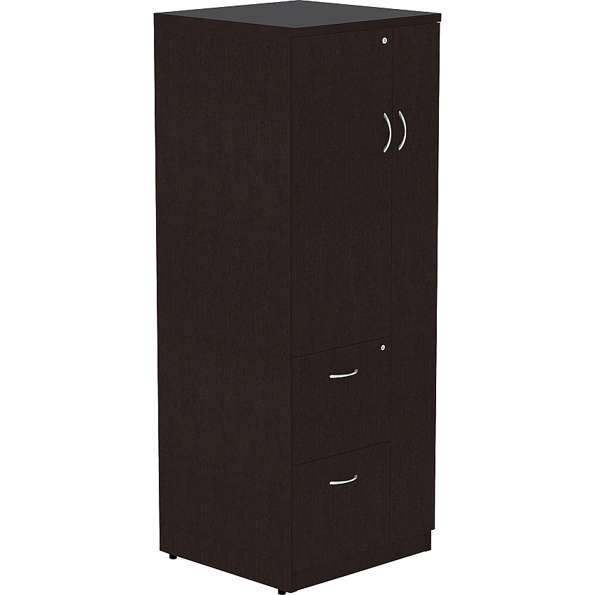 Lorell Essentials Series Tall Storage Cabinet 65.6" Height x 23.6" Width x 23.6" Depth Cabinet - 2 x File Drawer(s) - 1 Door(s) - 2 Shelve(s) - Material: Laminate, Medium Density Fiberboard (MDF), Particleboard - Finish: Espresso (LLR18229)