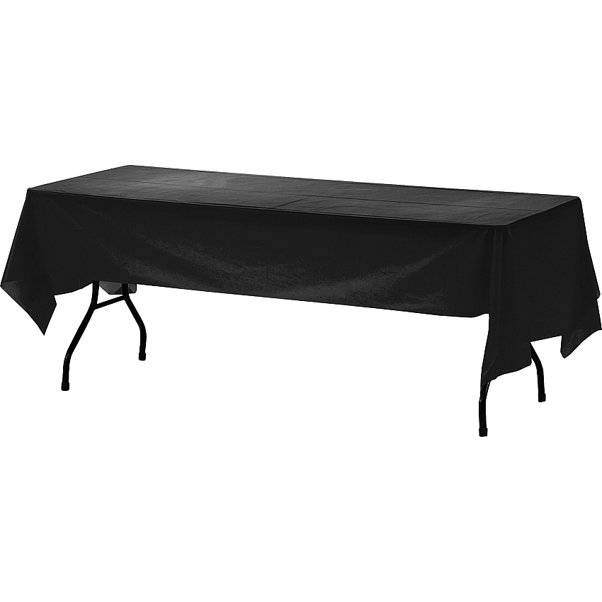 Genuine Joe Plastic Table Covers 108" Length x 54" Width - Plastic - Black - 6 / Pack (GJO00068)