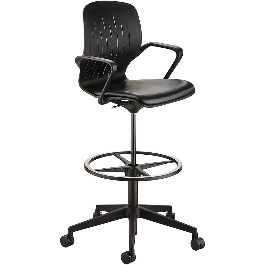 Safco Shell Extended-Height Chair Black Vinyl Seat Color - Plastic Seat Material - Black Back Color - Plastic Back Material - 5-star Base - 1 Each (7014BL)