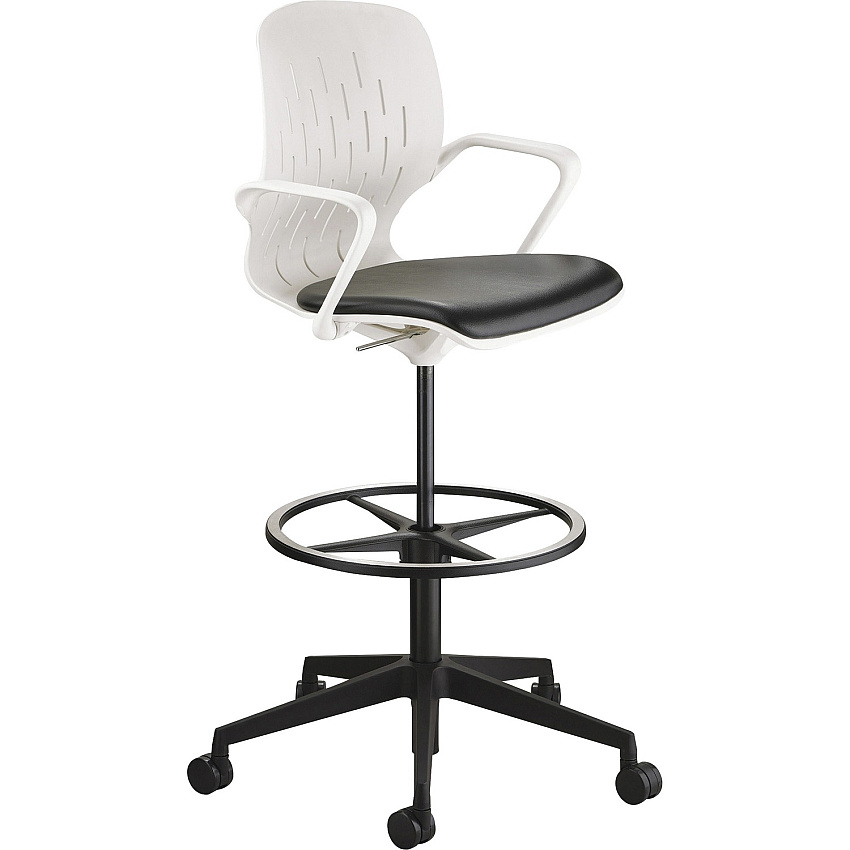 Safco Shell Extended-Height Chair Black Vinyl Seat Color - Plastic Seat Material - White Back Color - Plastic Back Material - 5-star Base - 1 Each (7014WH)