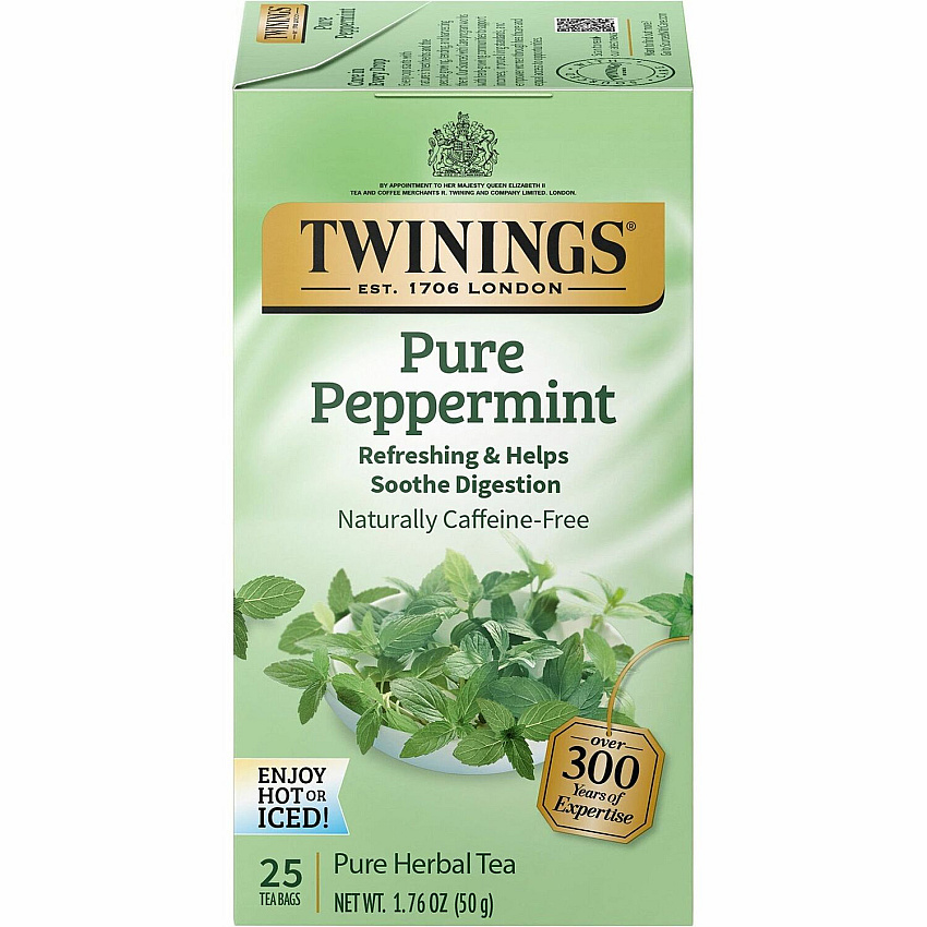 Twinings of London Pure Peppermint Herbal Tea Bag Herbal Tea - 1.8 oz - 25 / Box (09179)