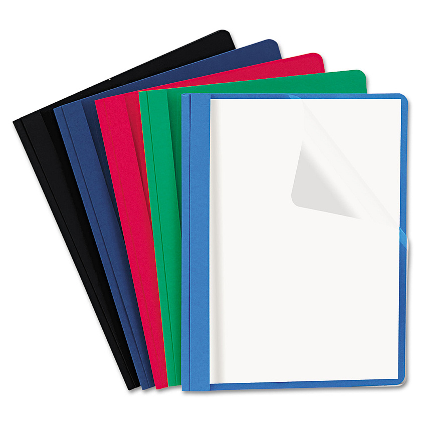 Universal Clear Front Report Cover, Prong Fastener, 0.5" Capacity, 8.5 x 11, Clear/Assorted, 25/Box (UNV57119)