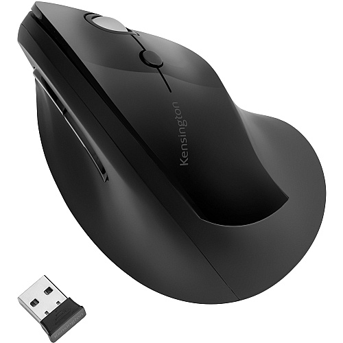 Kensington Pro Fit Ergo Vertical Wireless Mouse Wireless - Radio Frequency - Black - USB - 1600 dpi - Scroll Wheel - 6 Button(s) - 1 Each (K75501WW)