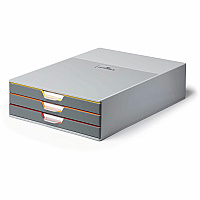 DURABLE VARICOLOR 3 Drawer Desktop Storage Box, Gray/Multicolor 3 Drawer(s) - 3.75" Height x 11" Width x 14" Depth - Desktop - Stackable, Labeling Area, Non-skid Feet - Gray - Plastic - 1 Each (760327)