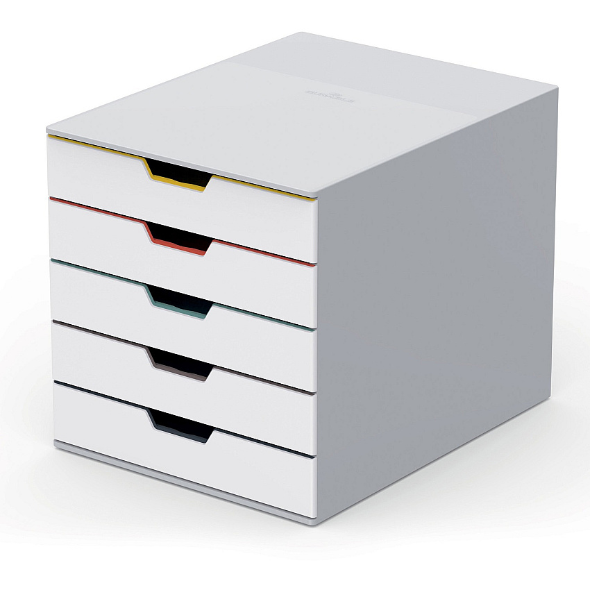 DURABLE VARICOLOR MIX 5 Drawer Desktop Storage Box, White/Multicolor 5 Drawer(s) - 11" Height x 11.50" Width x 14" Depth - Desktop - White - Plastic - 1 Each (762527)
