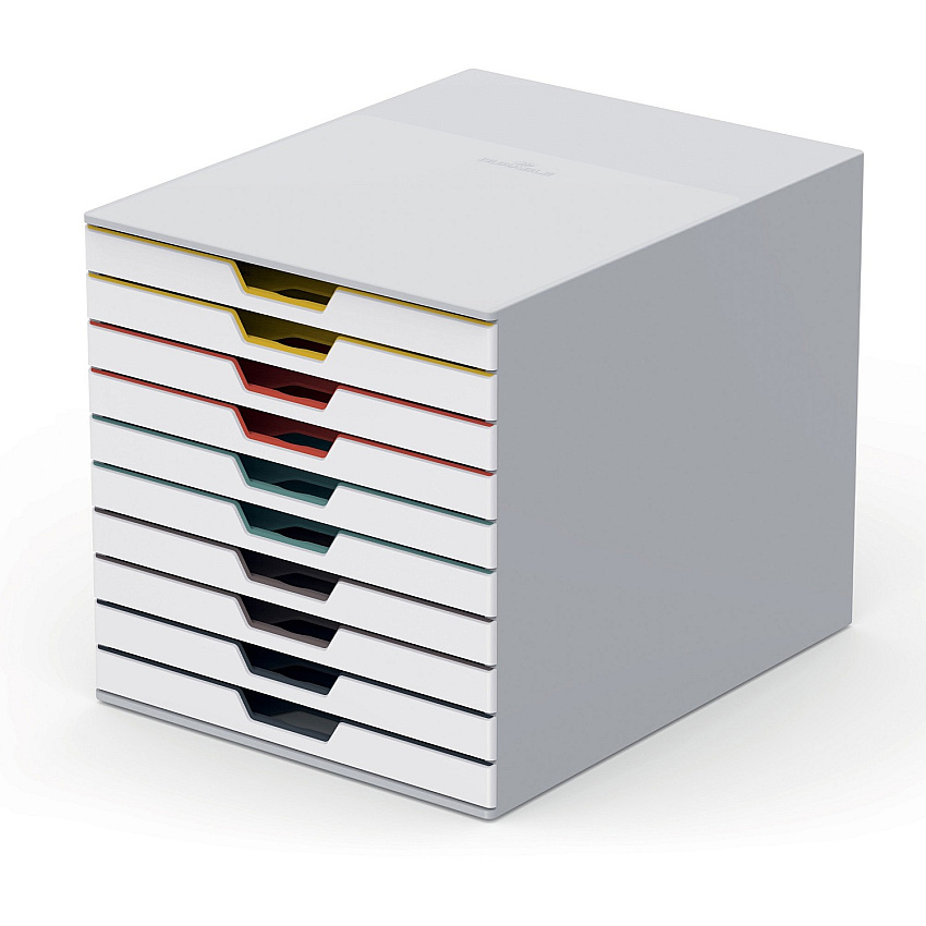 DURABLE VARICOLOR MIX 10 Drawer Desktop Storage Box, White/Multicolor 10 Drawer(s) - 11" Height x 11.50" Width x 14" Depth - Desktop - White - Plastic - 1 Each (763027)
