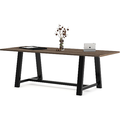 KFI Midtown 36x96x30 HPL Top Table Teak Rectangle Top - Cross Beam Base - 96" Table Top Length x 36" Table Top Width - 30" Height - Assembly Required - High Pressure Laminate (HPL) Top Material - 1 Each (3696MT30ST)