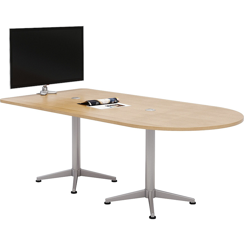 KFI Powered Horseshoe Table High Pressure Laminate (HPL) Rectangle, Natural Top - Column Leg Base - 84" Table Top Length x 42" Table Top Width - Assembly Required - 1 Each (4284HB4NADZC)