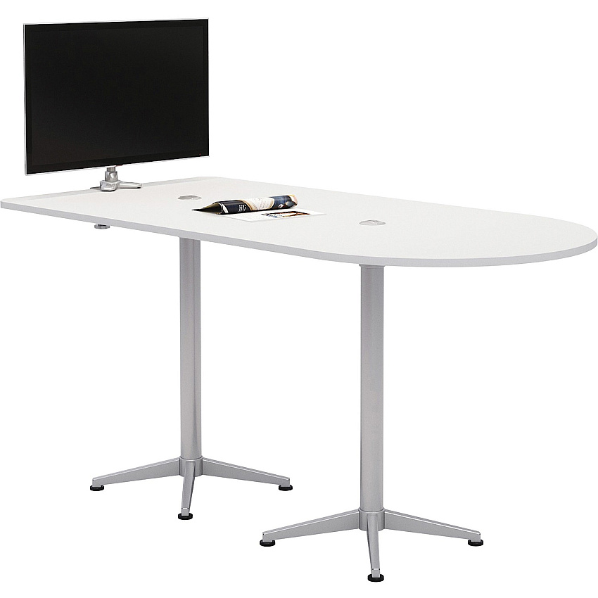 KFI Powered Horseshoe Table High Pressure Laminate (HPL) Rectangle, White Top - Column Leg Base - 84" Table Top Length x 42" Table Top Width - Assembly Required - 1 Each (4284HBW4WHDC)