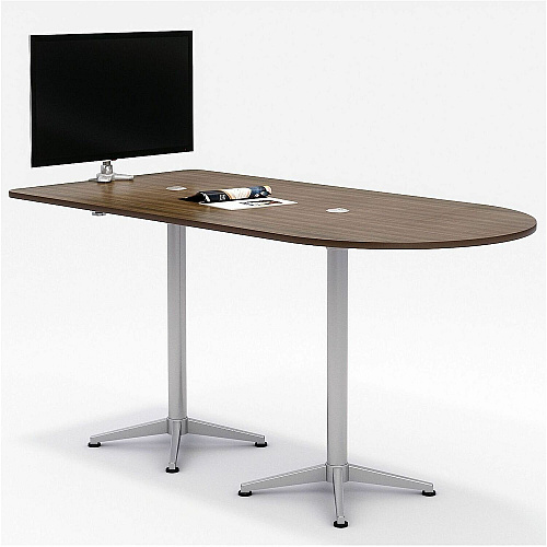 KFI Laminate Top Horseshoe Table High Pressure Laminate (HPL) Half-round, Teak Top - Column Leg Base - 84" Table Top Length x 42" Table Top Width - Assembly Required - 1 Each (4284HSBW4279)