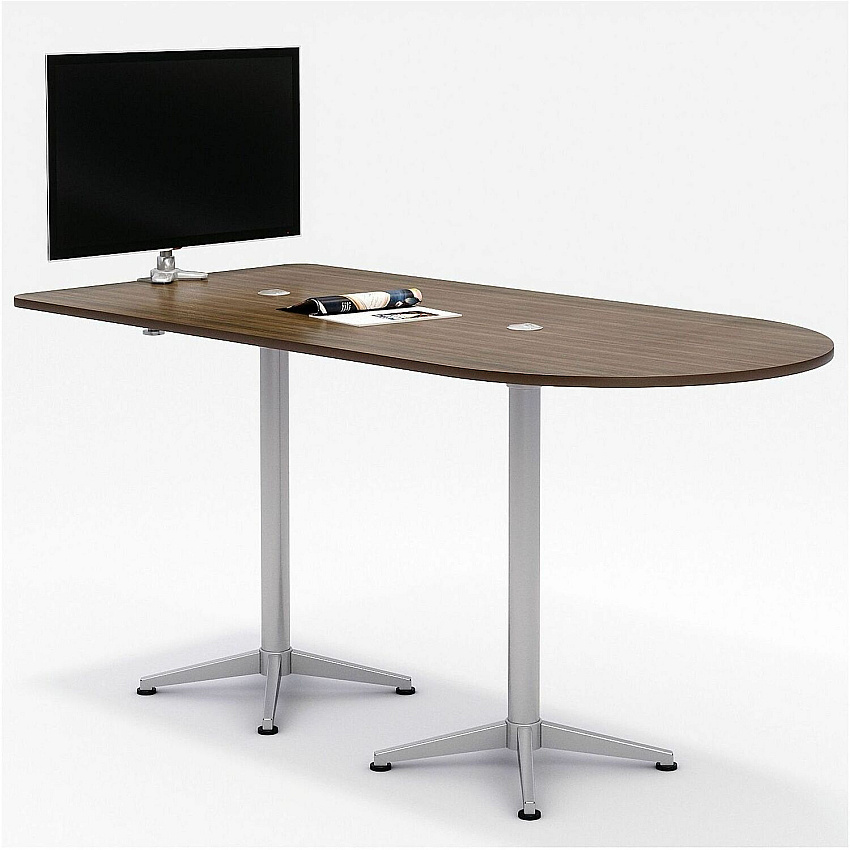 KFI Laminate Top Horseshoe Table High Pressure Laminate (HPL) Half-round, Teak Top - Column Leg Base - 84" Table Top Length x 42" Table Top Width - Assembly Required - 1 Each (4284HSBW4279)