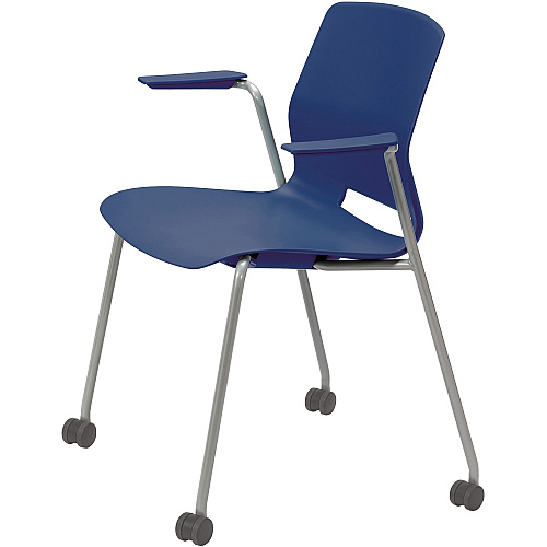 KFI Swey Mobile Multipurpose Stool with Arms Navy Seat Color - Polypropylene Seat Material - Navy Back Color - Polypropylene Back Material - Silver Frame Color - Stainless Steel Frame Material - Four-legged Base - 1 Each (CS2701P03)