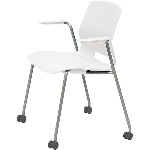 KFI Swey Mobile Multipurpose Stool with Arms White Seat Color - Polypropylene Seat Material - White Back Color - Polypropylene Back Material - Silver Frame Color - Stainless Steel Frame Material - Four-legged Base - 1 Each (CS2701P08)