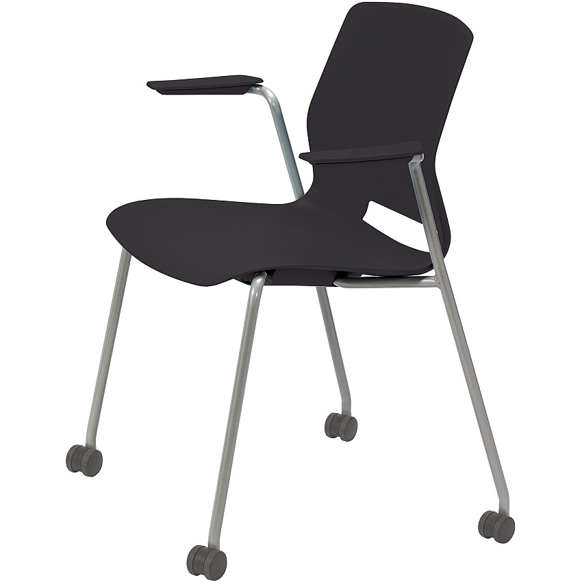 KFI Swey Mobile Multipurpose Stool with Arms Black Seat Color - Polypropylene Seat Material - Black Back Color - Polypropylene Back Material - Silver Frame Color - Stainless Steel Frame Material - Four-legged Base - 1 Each (CS2701P10)