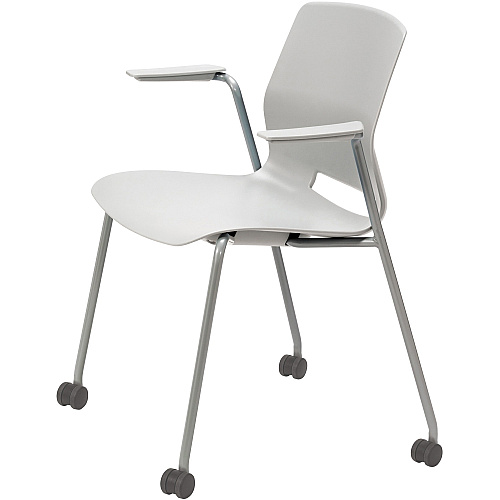 KFI Swey Mobile Multipurpose Stool with Arms Light Gray Seat Color - Polypropylene Seat Material - Light Gray Back Color - Polypropylene Back Material - Silver Frame Color - Stainless Steel Frame Material - Four-legged Base - 1 Each (CS2701P13)
