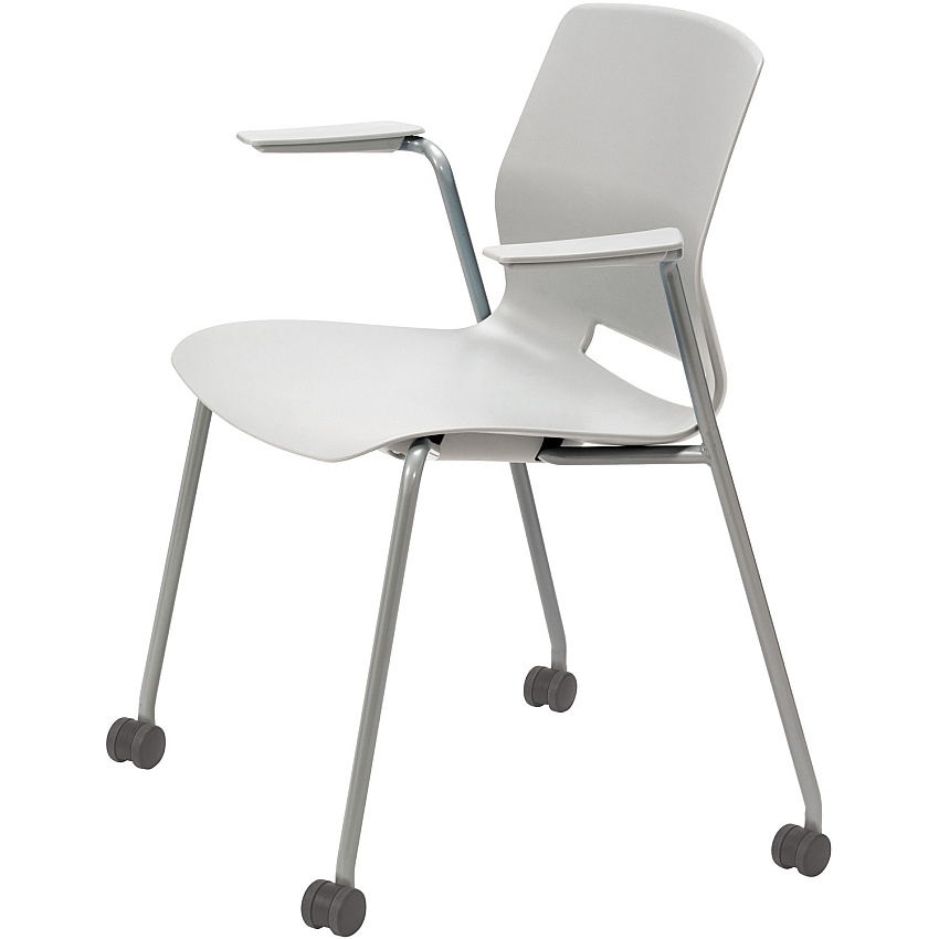 KFI Swey Mobile Multipurpose Stool with Arms Light Gray Seat Color - Polypropylene Seat Material - Light Gray Back Color - Polypropylene Back Material - Silver Frame Color - Stainless Steel Frame Material - Four-legged Base - 1 Each (CS2701P13)