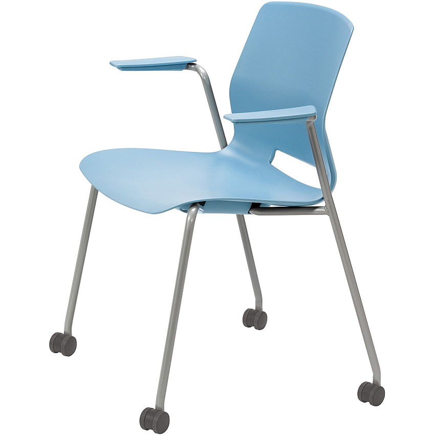 KFI Swey Mobile Multipurpose Stool with Arms Sky Blue Seat Color - Polypropylene Seat Material - Sky Blue Back Color - Polypropylene Back Material - Silver Frame Color - Stainless Steel Frame Material - Four-legged Base - 1 Each (CS2701P35)