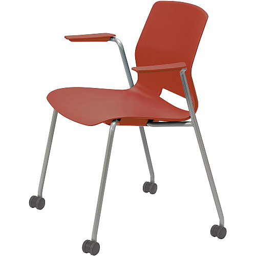 KFI Swey Mobile Multipurpose Stool with Arms Coral Seat Color - Polypropylene Seat Material - Coral Back Color - Polypropylene Back Material - Silver Frame Color - Stainless Steel Frame Material - Four-legged Base - 1 Each (CS2701P41)