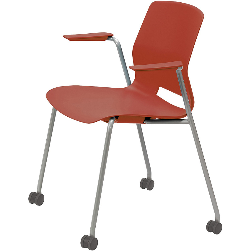 KFI Swey Mobile Multipurpose Stool with Arms Coral Seat Color - Polypropylene Seat Material - Coral Back Color - Polypropylene Back Material - Silver Frame Color - Stainless Steel Frame Material - Four-legged Base - 1 Each (CS2701P41)