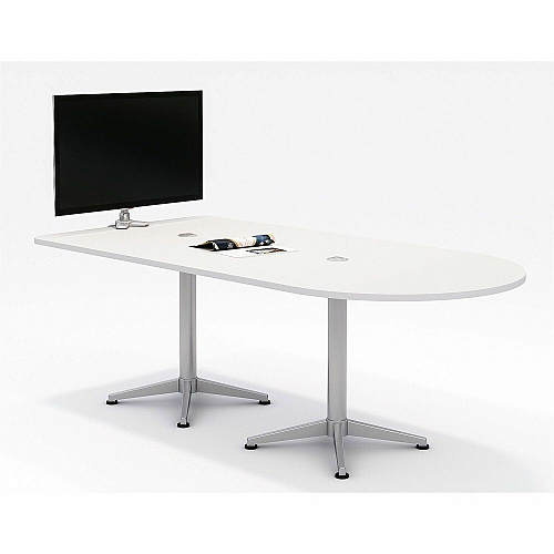 KFI Horseshoe Table High Pressure Laminate (HPL) Half-round, White Top - Column Leg Base - 84" Table Top Length x 42" Table Top Width - Assembly Required - 1 Each (T4284HSBWW4)