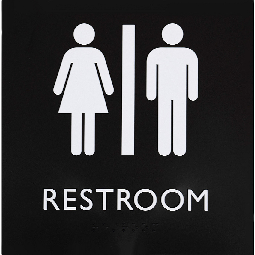 Lorell Unisex Restroom Sign Print/Message "Restroom (Accessible)" - 8" Width x 8" Height - Square Shape - Surface-mountable - Easy Readability, Injection-molded - Restroom, Architectural - Plastic - Black - 1 Each (LLR02654)