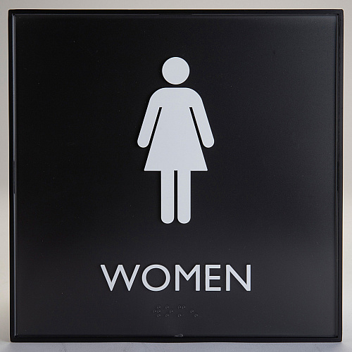 Lorell Women's Restroom Sign Print/Message "Women" - 8" Width x 8" Height - Square Shape - Surface-mountable - Easy Readability, Injection-molded - Restroom, Architectural - Plastic - Black - 1 Each (LLR02656)